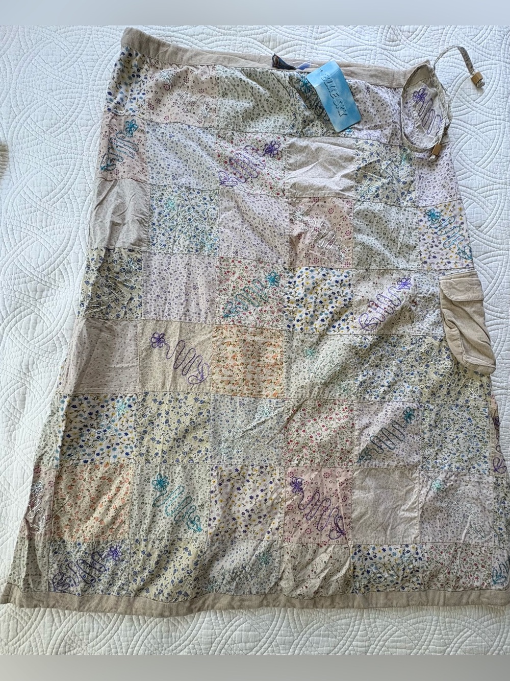 Quilted Maxi Skirt Blue Sky Large Cotton NWT